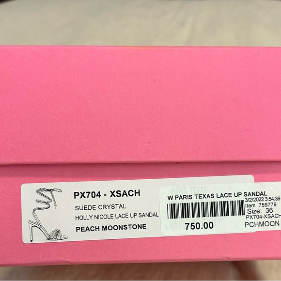 🆕 PARIS TEXIS Lace Up Sandal Peach Moonstone with Swarovski Crystals - Picture 7 of 14